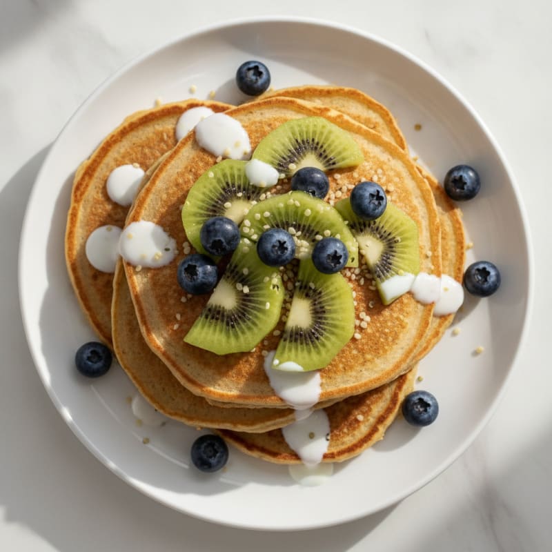 Fluffy Pancakes with Kiwi and Blueberries