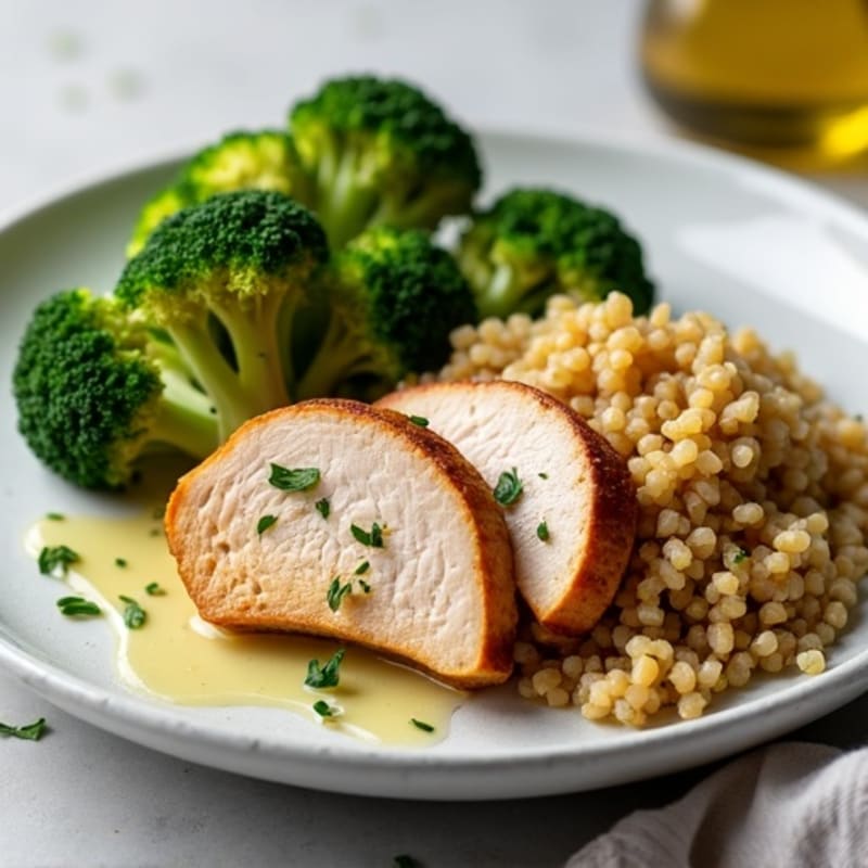 Seared Turkey Breast with Roasted Broccoli and Quinoa