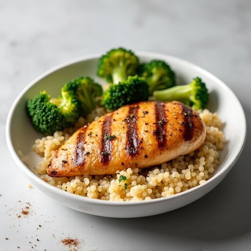 Grilled Chicken Breast with Roasted Broccoli and Quinoa