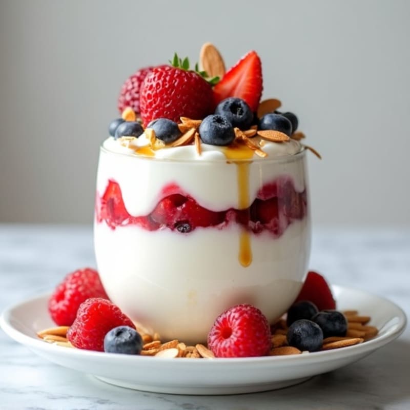 Greek Yogurt Protein Parfait with Mixed Berries and Almonds