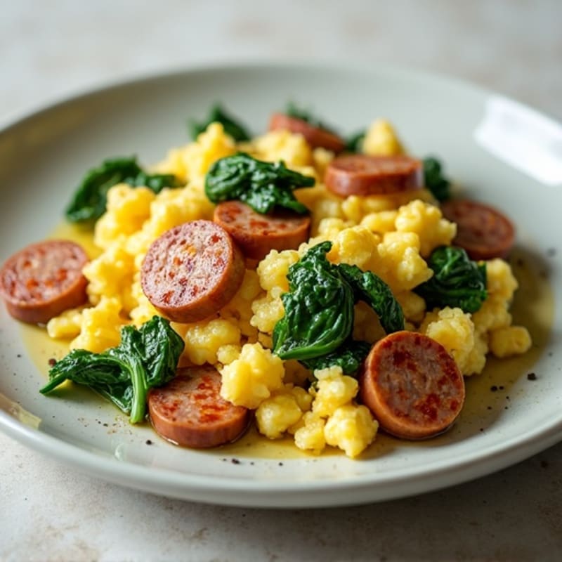 Egg White and Spinach Scramble with Turkey Sausage