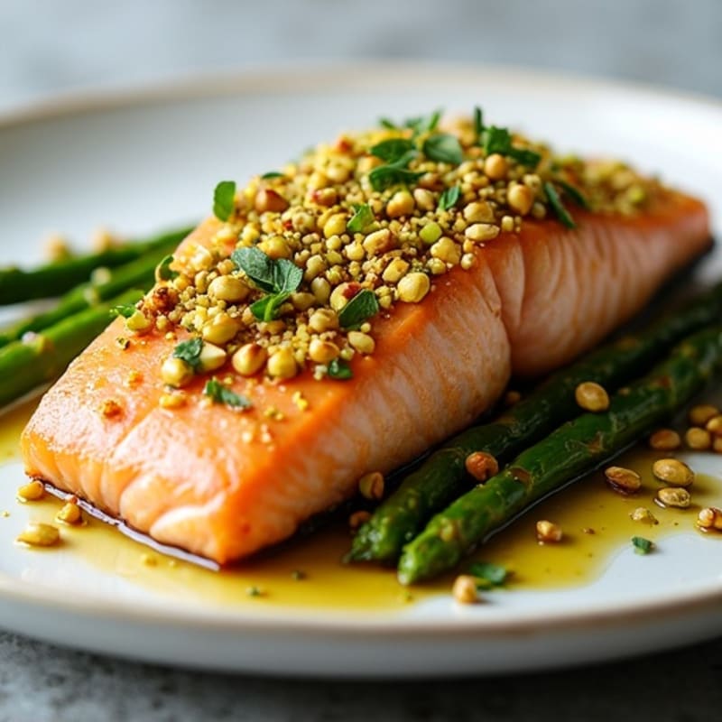 Pistachio Crusted Salmon with Roasted Asparagus