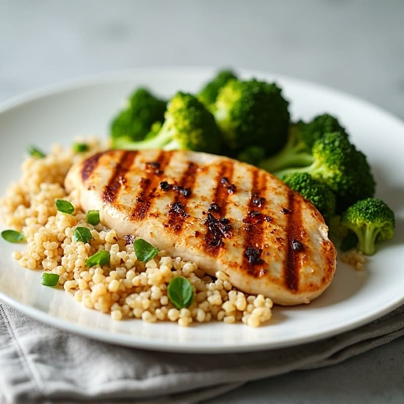 Grilled Chicken Breast with Quinoa and Roasted Broccoli