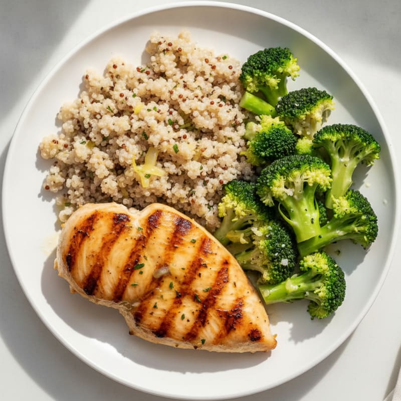 Grilled Chicken Breast with Quinoa and Steamed Broccoli