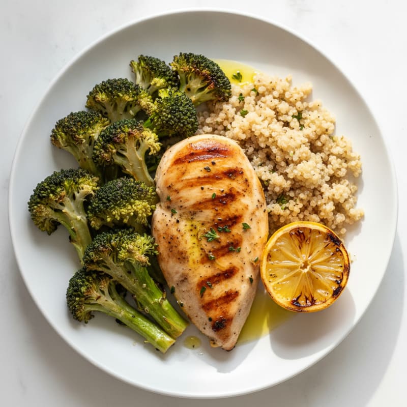 Grilled Chicken Breast with Roasted Broccoli and Quinoa