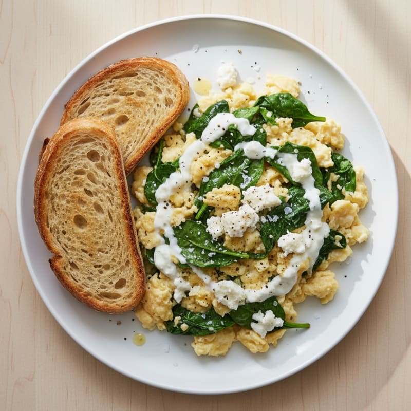 Creamy Spinach and Feta Scrambled Eggs
