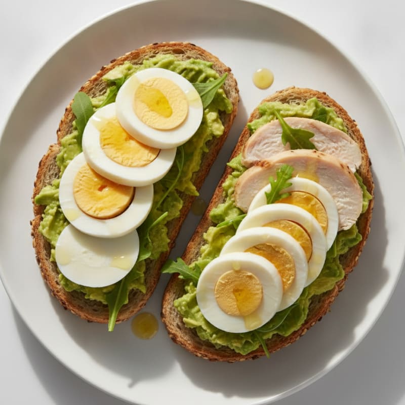 Egg and Avocado Toast with Sliced Chicken Breast