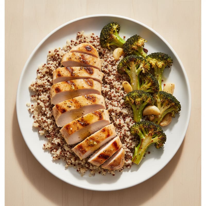 Grilled Chicken Breast with Quinoa and Roasted Broccoli