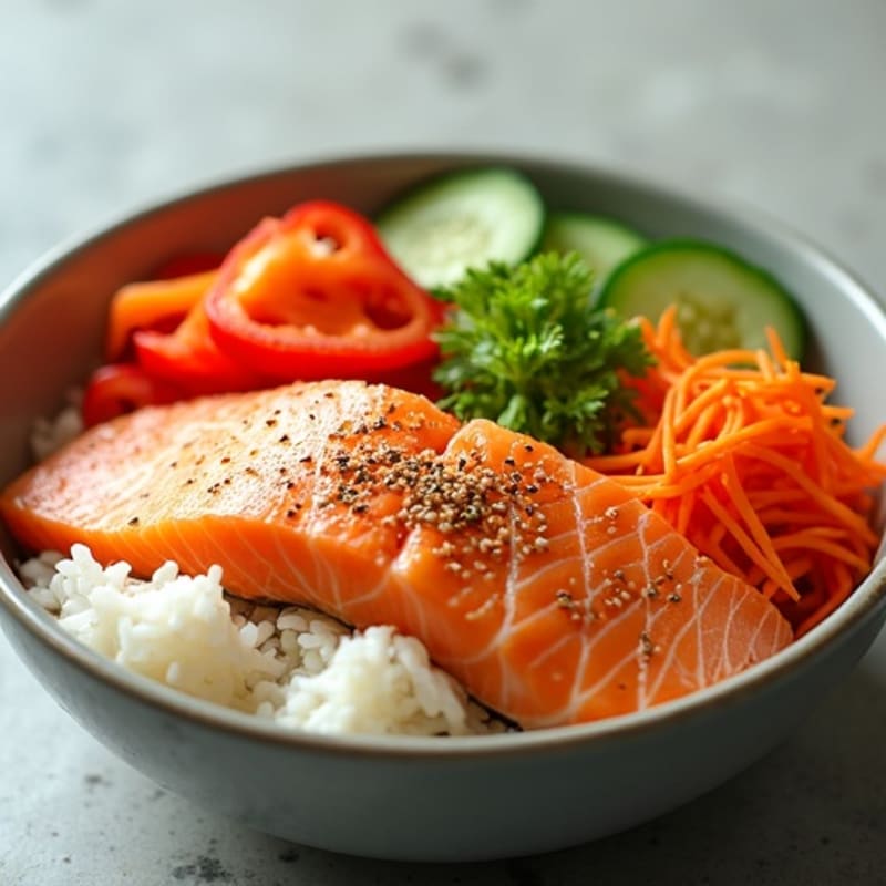 Fresh Salmon Sushi Rice Bowl with Crispy Veggies