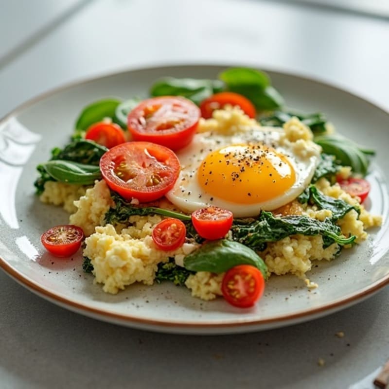 Egg White Spinach Scramble with Cottage Cheese and Sliced Tomatoes
