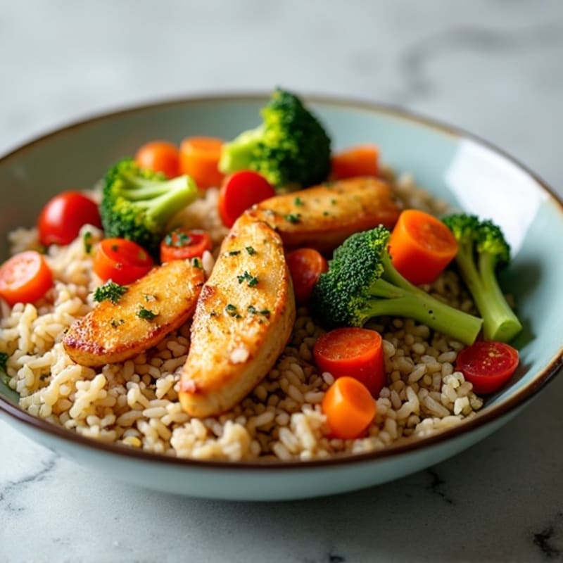 Garlic-Ginger Chicken and Veggie Brown Rice Skillet