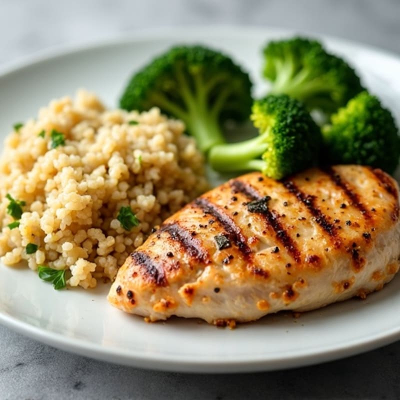 Grilled Chicken Breast with Quinoa and Steamed Broccoli