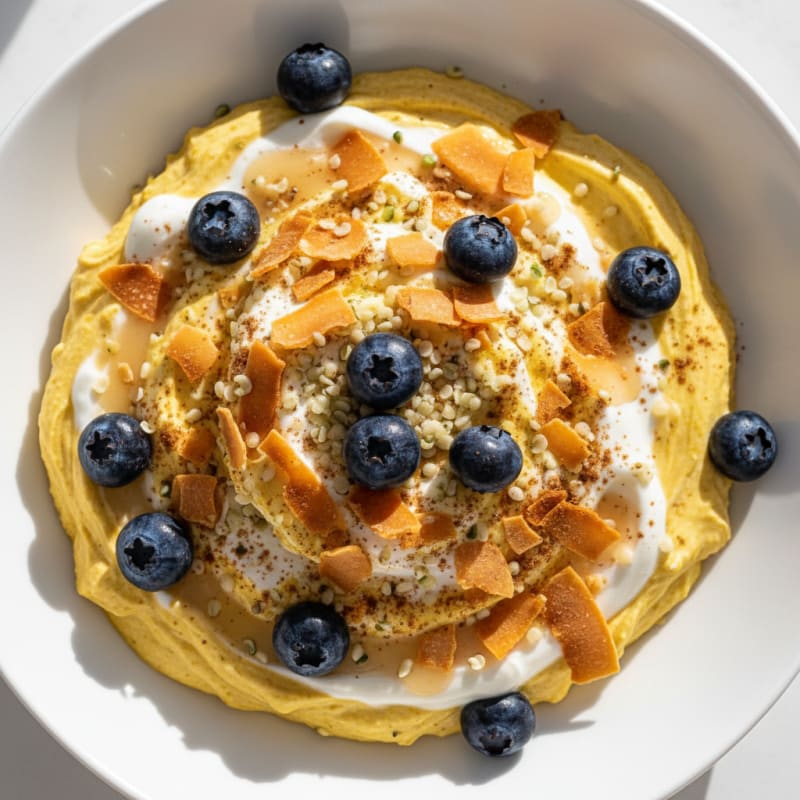 Creamy Coconut Yogurt with Golden Flakes