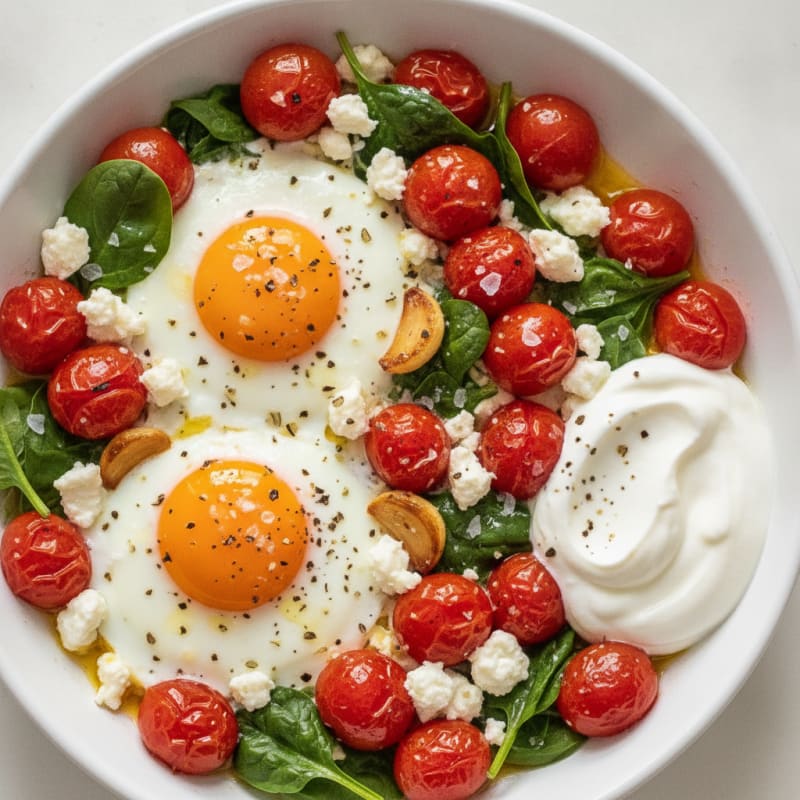 Baked Eggs with Roasted Tomatoes and Feta