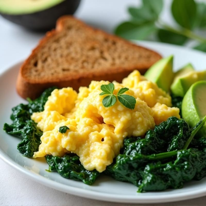 Egg White and Cottage Cheese Scramble with Sautéed Spinach