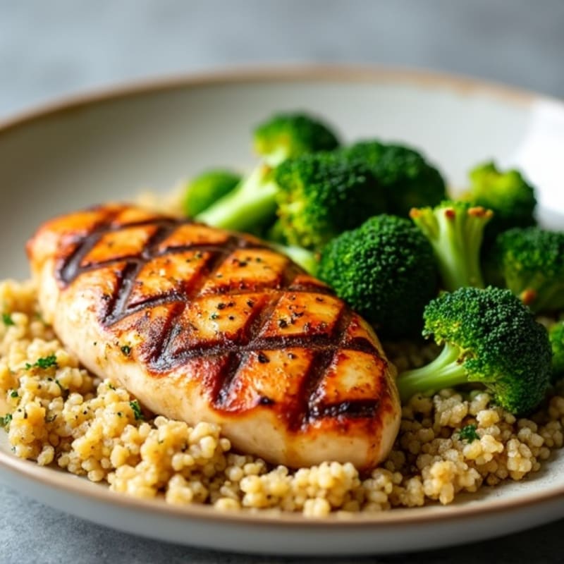 Grilled Chicken Breast with Quinoa and Roasted Broccoli
