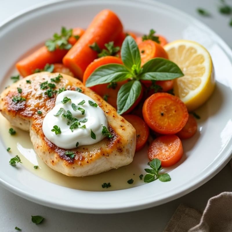 Creamy Garlic Herb Chicken with Roasted Root Vegetables