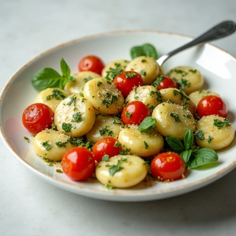 Creamy Basil Pesto Gnocchi with Roasted Cherry Tomatoes