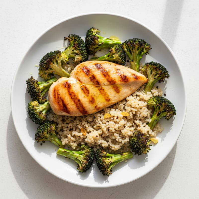 Grilled Chicken Breast with Quinoa and Roasted Broccoli