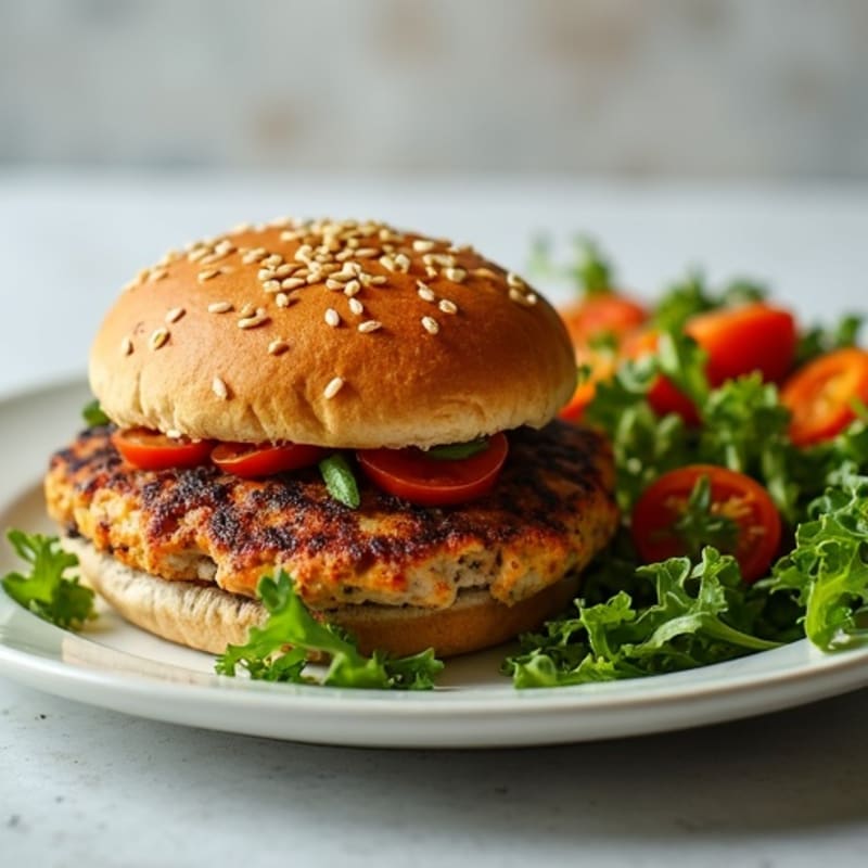 Lean Turkey Burger with Roasted Sweet Potatoes and Fresh Greens