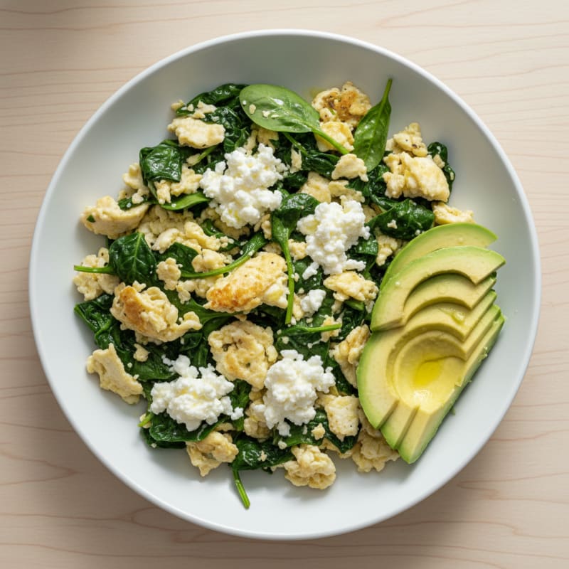 Egg White and Spinach Scramble with Cottage Cheese