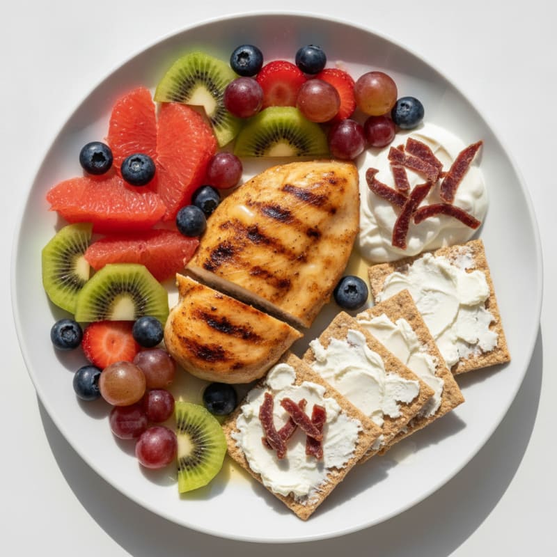 Grilled Chicken Breast with Cream Cheese Pro-Vita and Mixed Fruit Salad