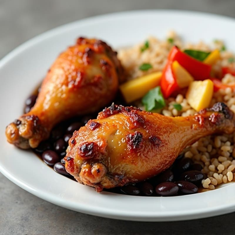 Crispy Roasted Turkey Wings with Brown Rice, Roasted Vegetables, and Black Beans