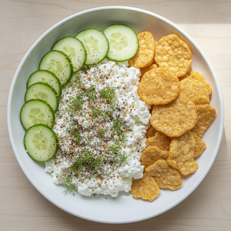 Cottage Cheese with Cucumber and Pop Chips