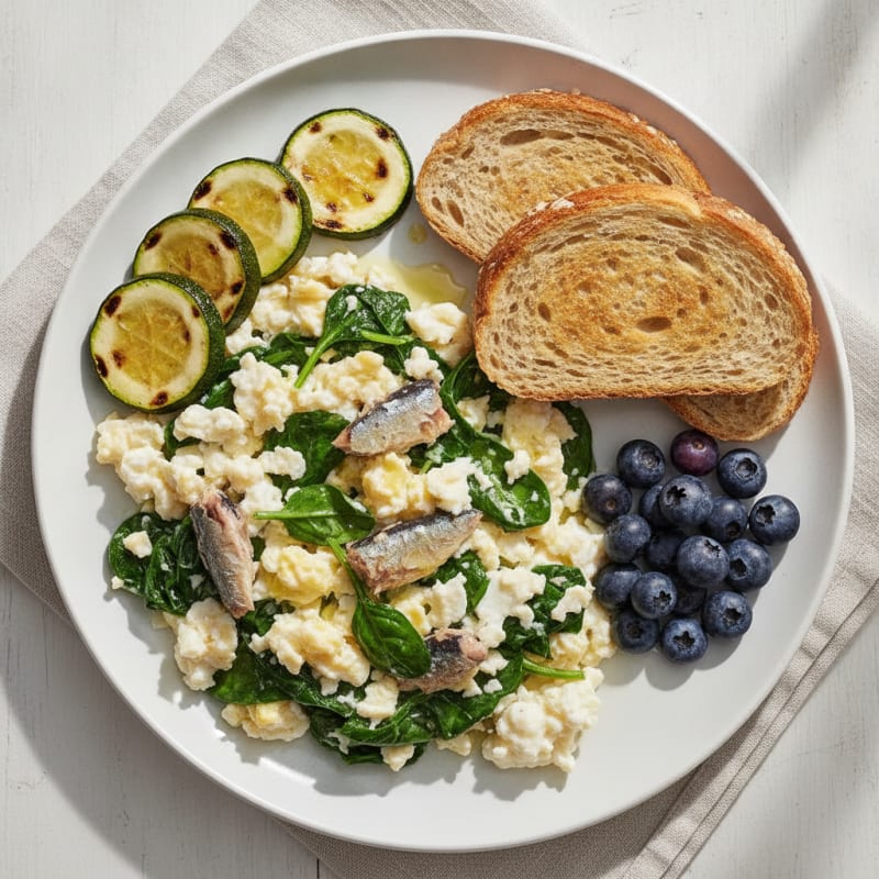 Egg White and Spinach Scramble with Grilled Zucchini