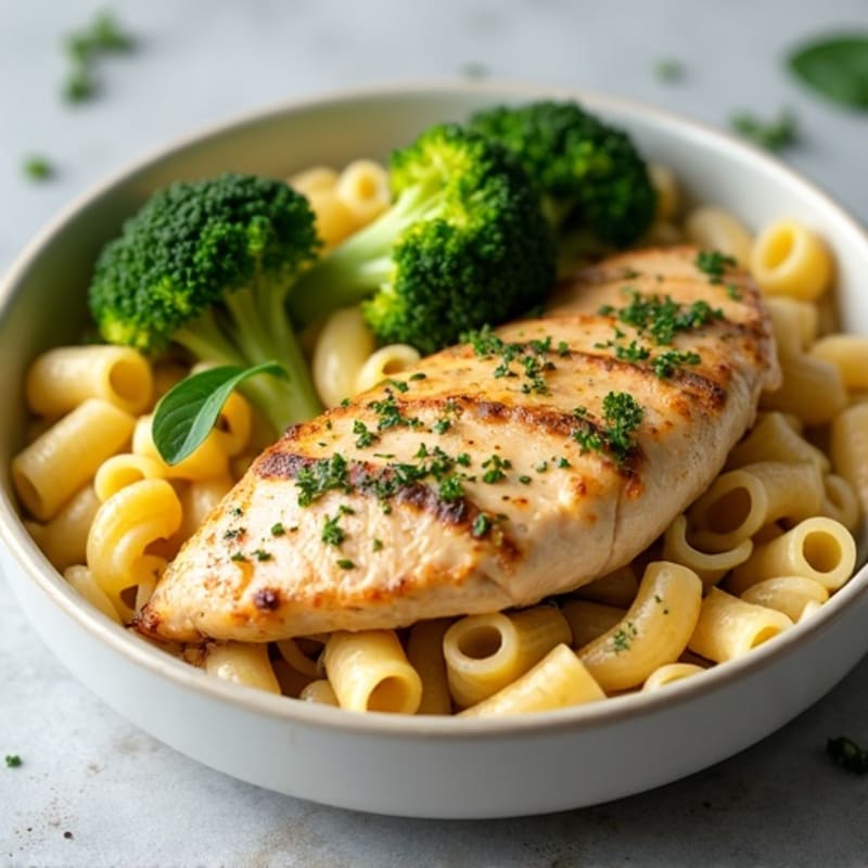 Brami Pasta with Garlic-Herb Chicken and Roasted Broccoli