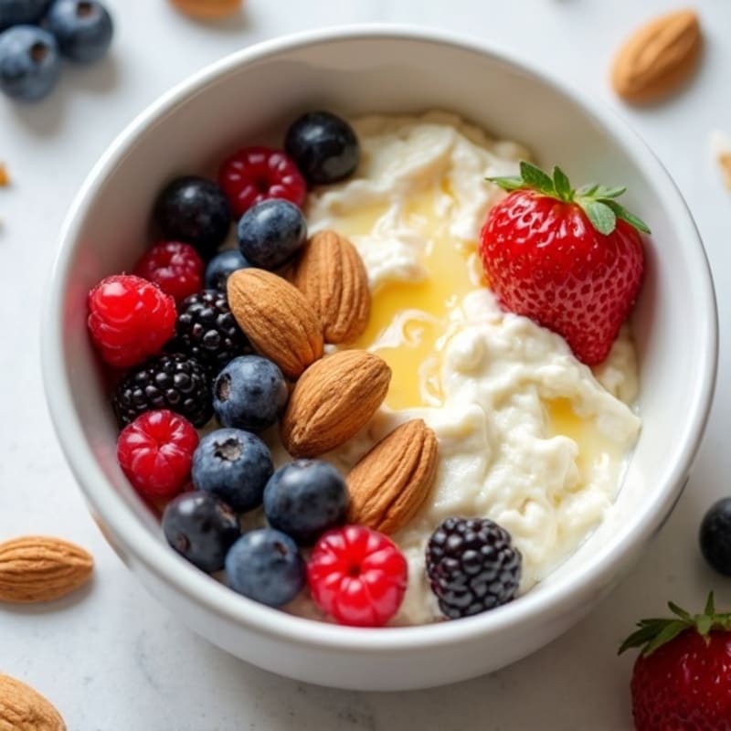 Creamy Cottage Cheese Power Bowl with Fresh Berries and Crunchy Almonds