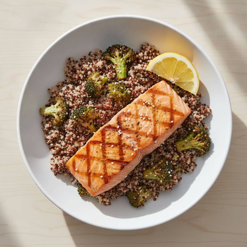 Grilled Salmon and Quinoa Power Bowl with Roasted Broccoli