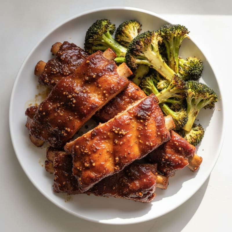 Oven-Baked Pork Ribs with Roasted Broccoli