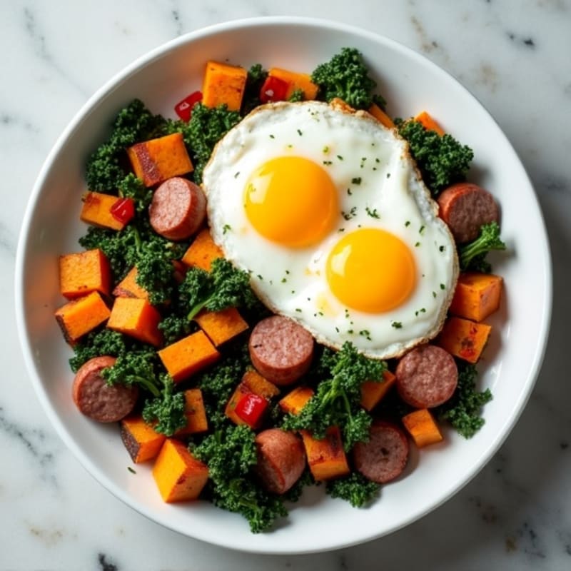 Sweet Potato and Kale Hash with Sunny-Side Up Eggs