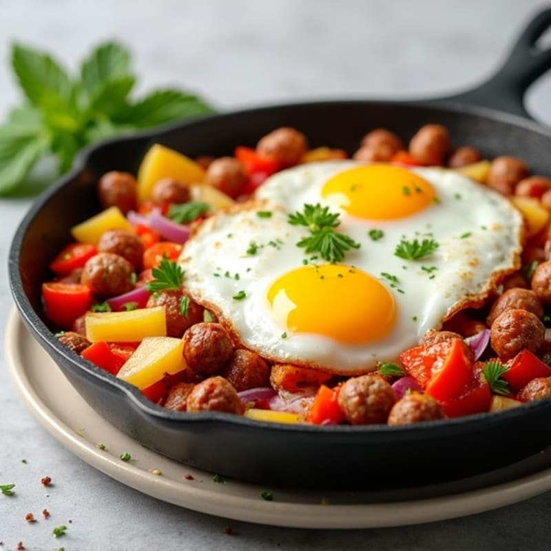 Sweet-Savory Pineapple Chicken Sausage Skillet with Sunny Eggs