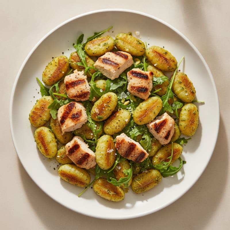Gnocchi with Arugula Pesto and Grilled Chicken