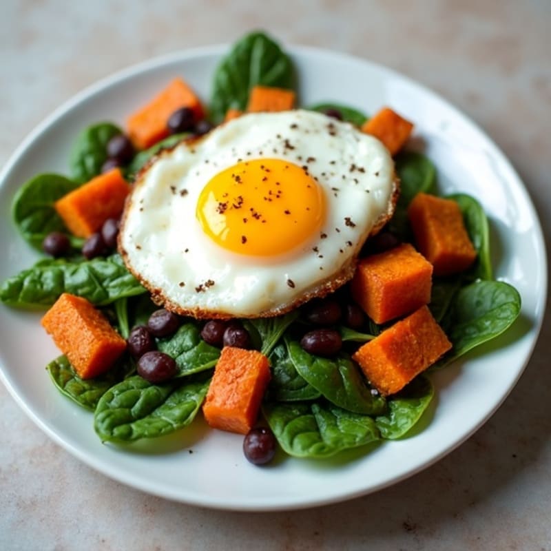 Sweet Potato Hash with Crispy Eggs and Fresh Greens