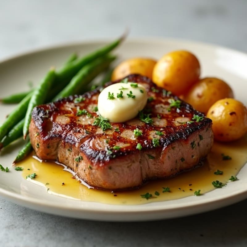 Herb-Garlic Butter Seared Steak with Roasted Baby Potatoes