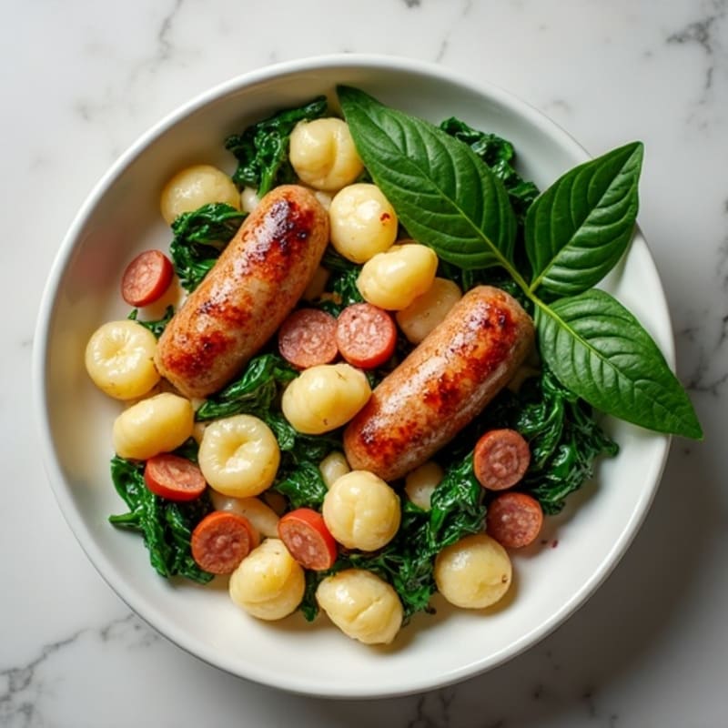 Ricotta Gnocchi with Chicken Sausage and Sautéed Greens