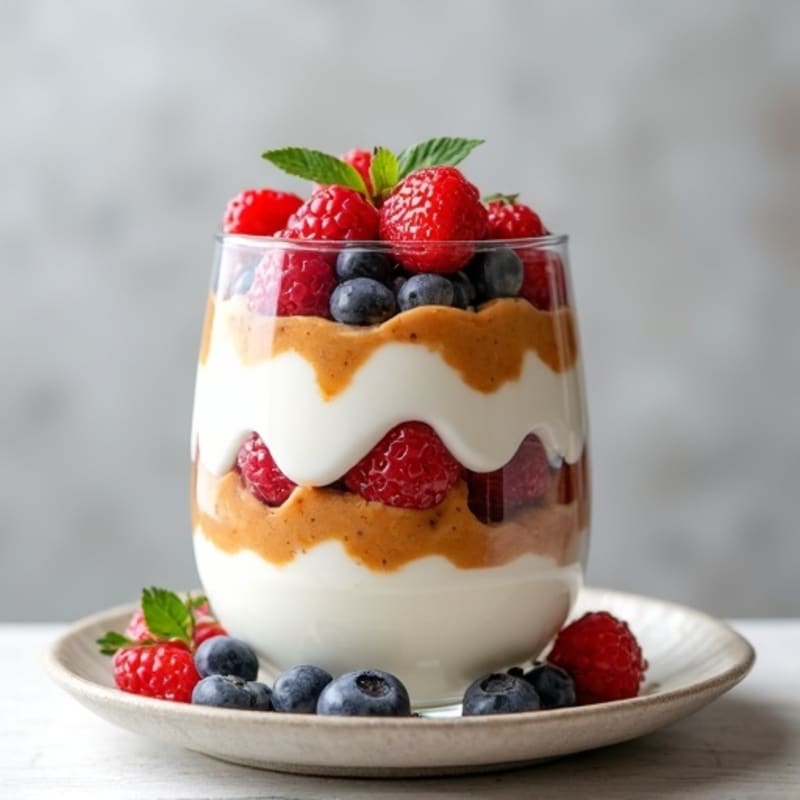 Greek Yogurt Protein Parfait with Almond Butter and Mixed Berries