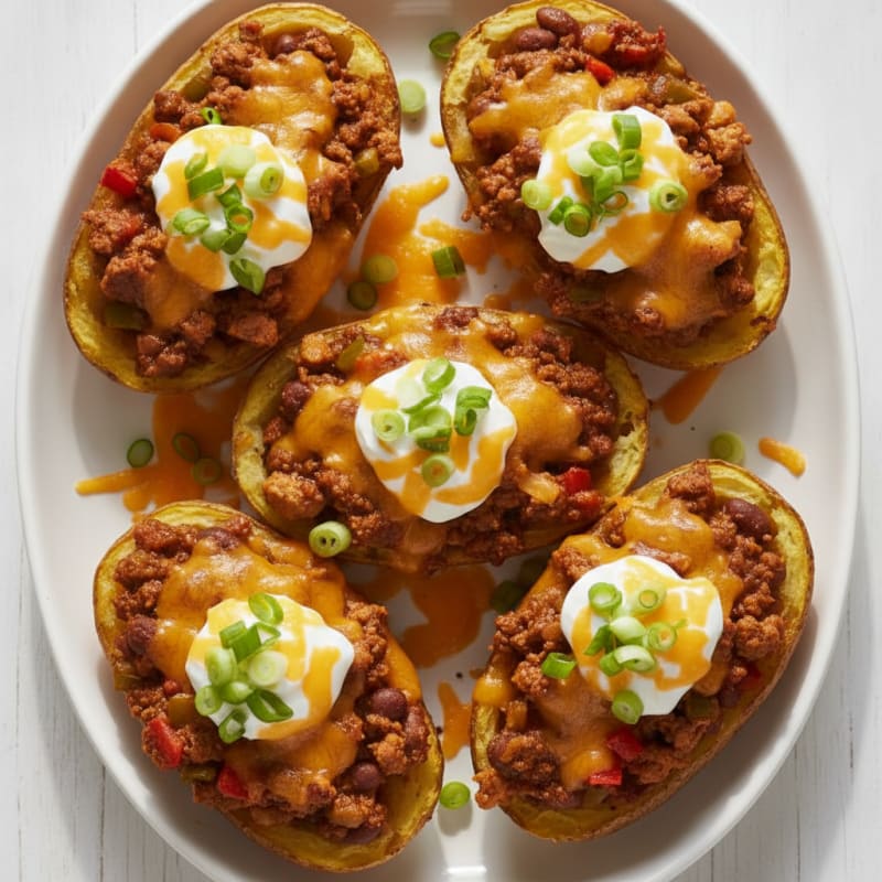 Loaded Chili Cheese Potato Skins