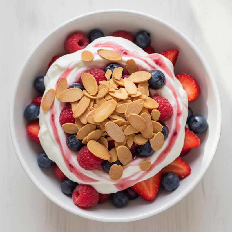 Greek Yogurt Protein Parfait with Mixed Berries and Almonds