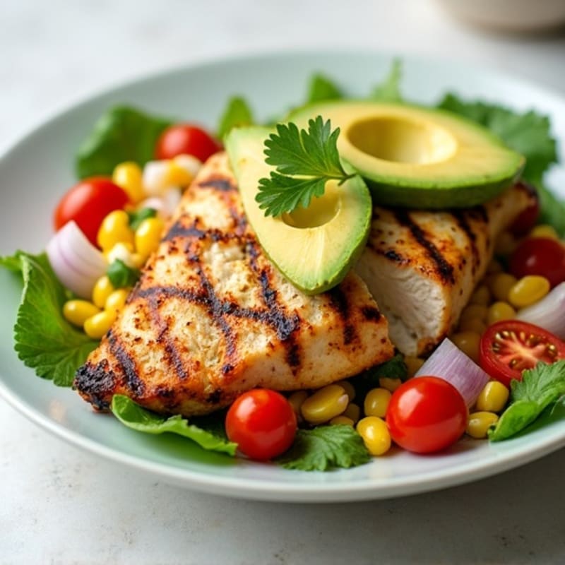 Grilled Chicken with Crisp Avocado and Corn Salad