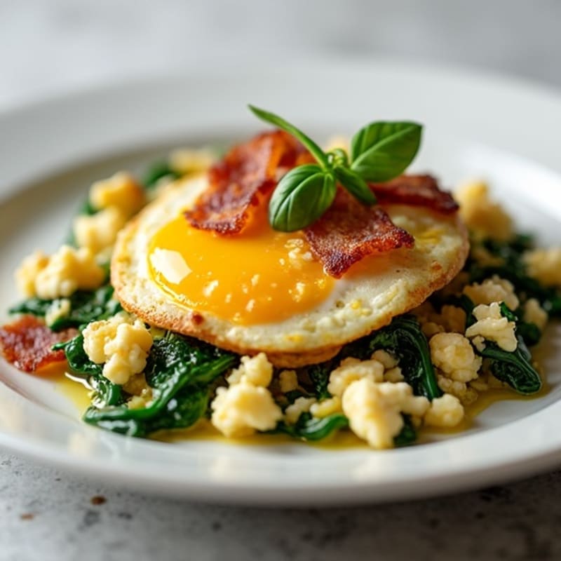 Cottage Cheese Egg Scramble with Spinach and Turkey Bacon