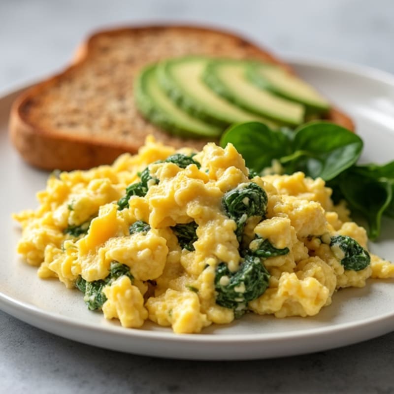Creamy Scrambled Eggs with Turkey and Spinach