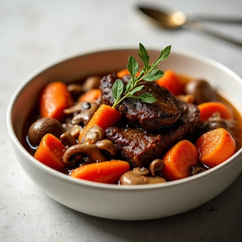 Tender Braised Beef with Savory Carrots and Mushrooms