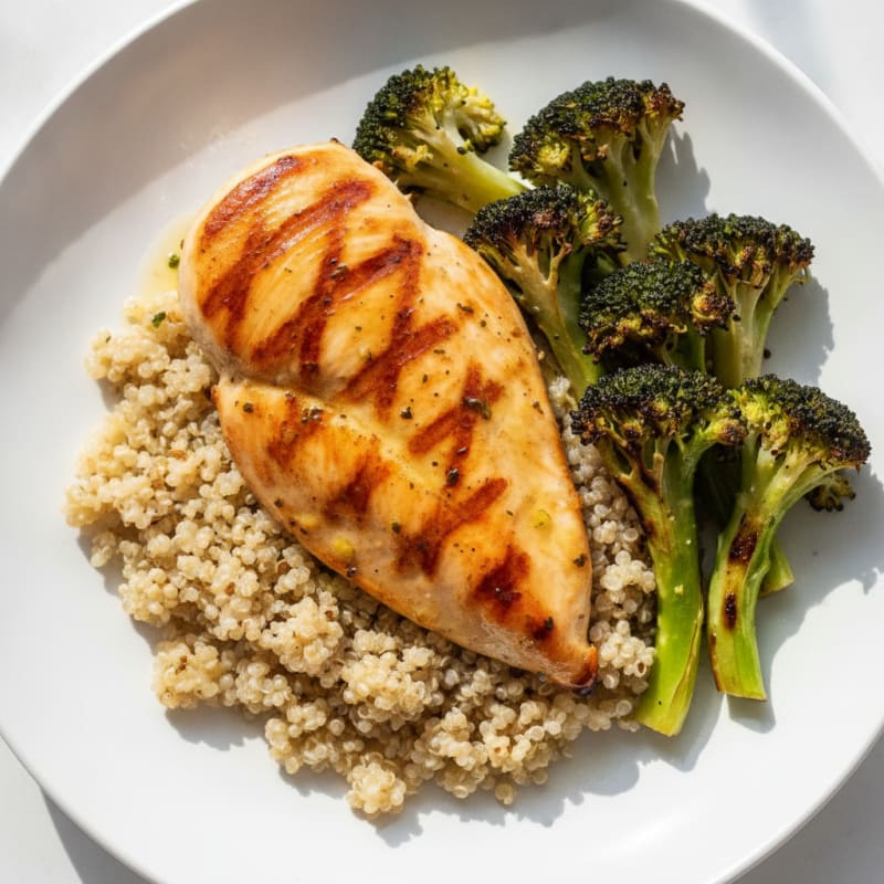 Grilled Chicken Breast with Roasted Broccoli and Quinoa