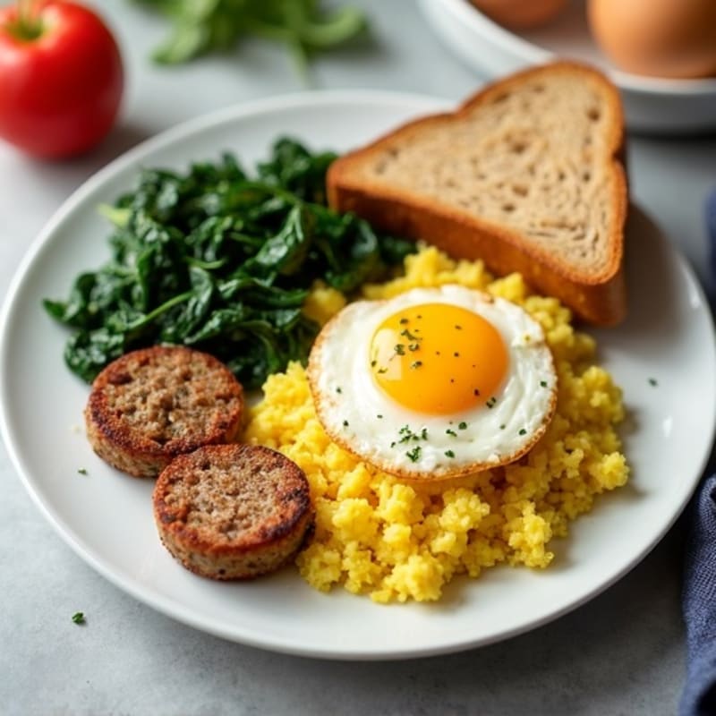 Egg White Scramble with Turkey Sausage and Sautéed Spinach