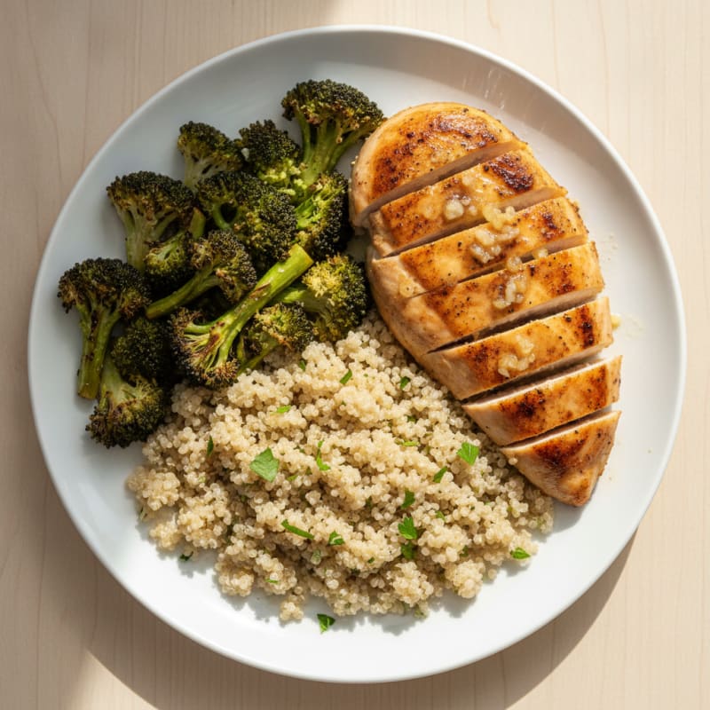 Grilled Chicken Breast with Quinoa and Roasted Broccoli