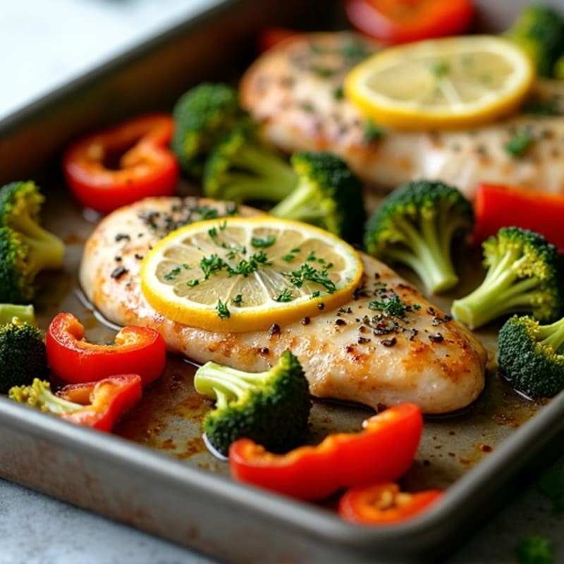 Sheet Pan Lemon Herb Chicken with Roasted Broccoli and Bell Peppers